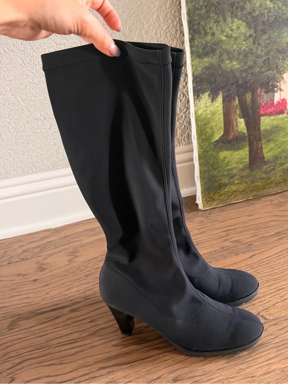 Paul Green Black Knee-High Stretch Heeled Boots